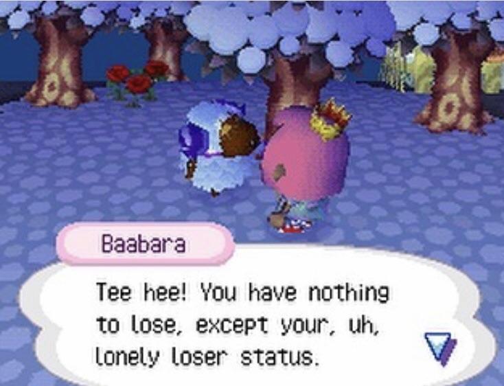 Baabara the sheep from Animal Crossing throwing shade at the player.
