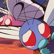Butterfree and his pink girlfriend saying goodbye to Ash forever.