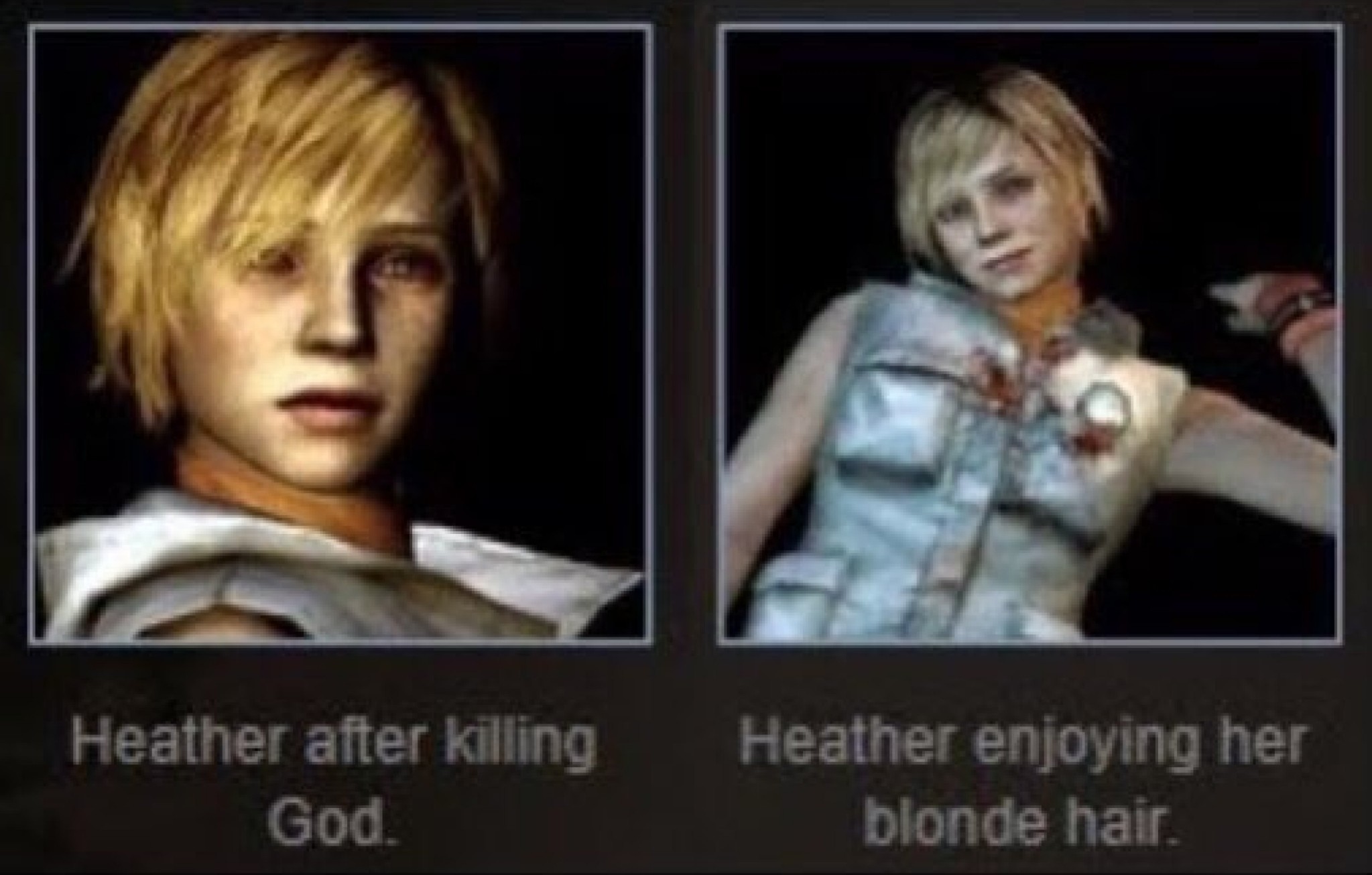Heather Mason from Silent Hill 3 enjoying her blonde hair.