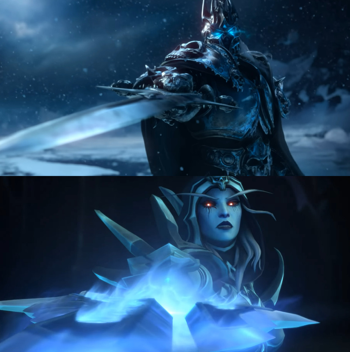 The Lich King and Sylvanas Windrunner used in a shot-for-shot comparison.
