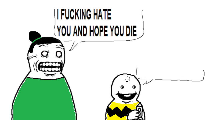 Peanuts wojack of Violet and Charlie Brown. I fucking hate you and hope you die!